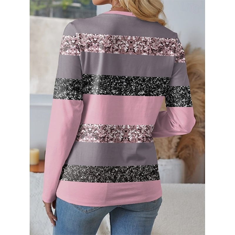 Women's T Shirt Ombre Graphic Geometric Vintage Stylish Classic Long Sleeve V Neck Regular Tops Daily Print Pink Purple Green Spring Fall Winter2