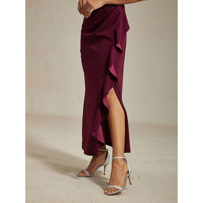 Women's Maxi Dress Sheath Dress Pleated Dress Ruffle Dress Elegant Party Semi Formal Wedding Guest Evening Party Graduation Solid Color Sleeveless Crew Neck Boat Neck Burgundy Summer Spring Fall4