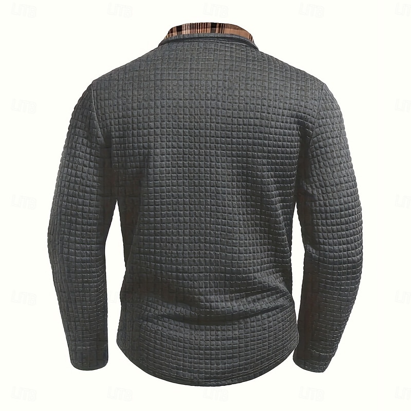 Men's Waffle Polo Shirts Golf Polos Shirts Business Casual Lapel Classic Long Sleeve Fashion Basic Solid Color Pocket Fall Winter Regular Fit Black White Navy Blue Army Green Gray Waffle Polo Shirts2