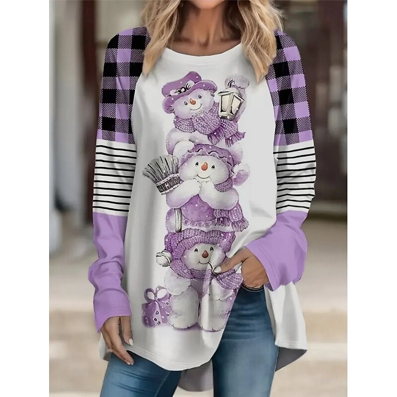 Christmas Women's T Shirt Graphic Animal Snowflake Vintage Stylish Classic Long Sleeve Crew Neck Long Tops Daily Going out Weekend Print Pink Red Blue Purple Green Spring Fall Winter4