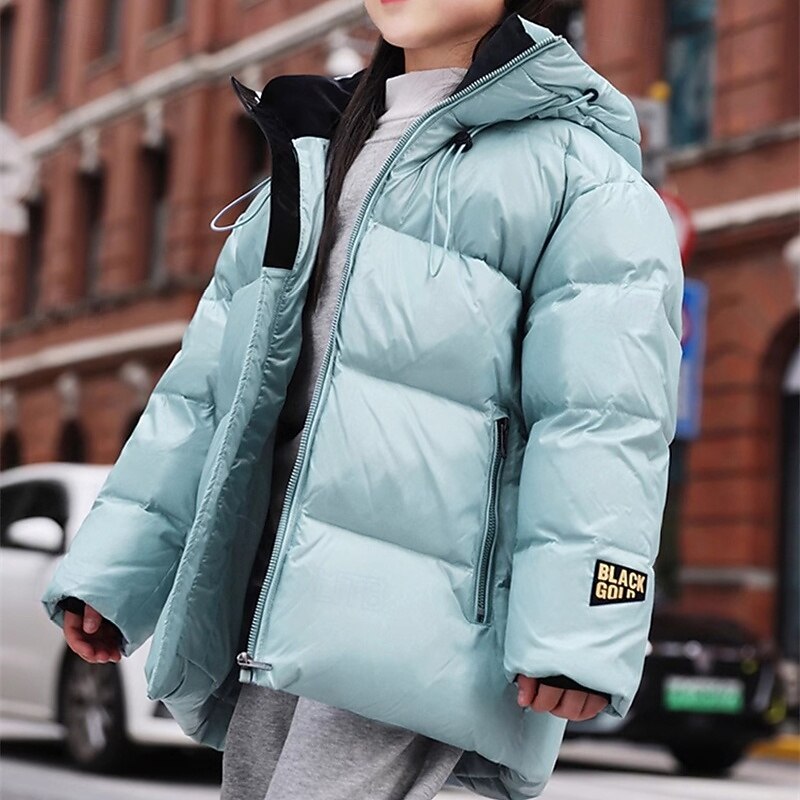 Kids Girls' Down Jacket Outdoor Jacket Puffer Jacket Solid Color Fashion Keep Warm Windproof Outdoor Coat Outerwear 4-12 Years Fall Black Pink Blue