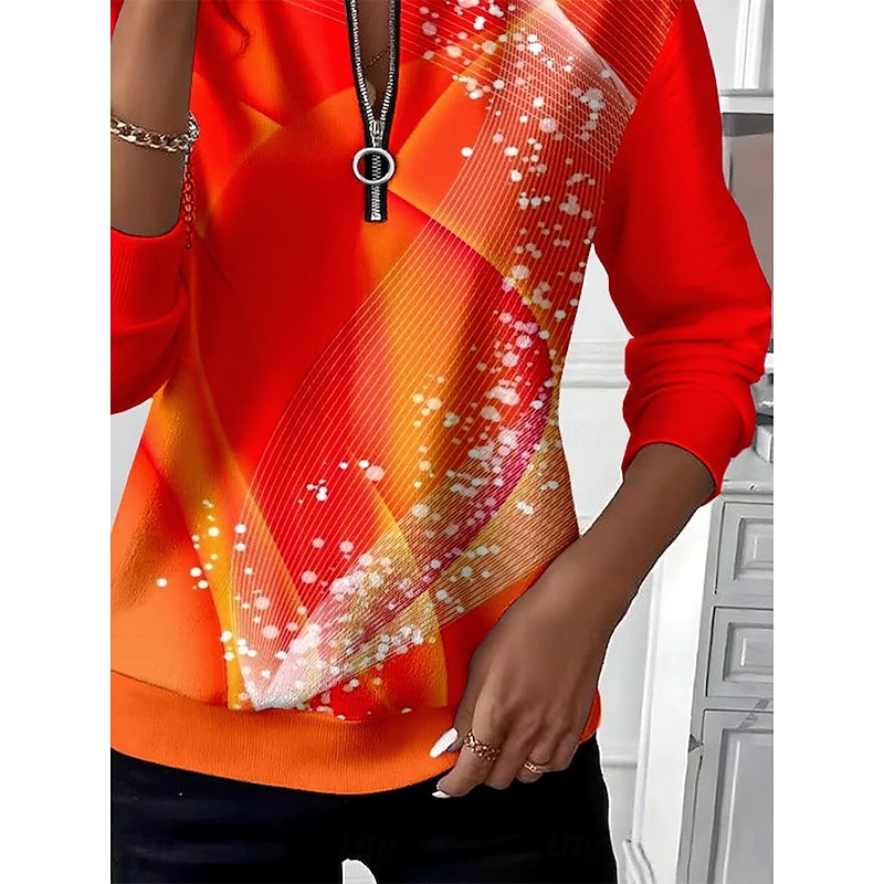 Women's Pullover Sweatshirt Zip Up Sweatshirts Graphic Geometric Color Block Fashion Casual Long Sleeve Crew Neck Regular Tops Street Dailywear Patchwork Zipper Print Red Fall Winter3
