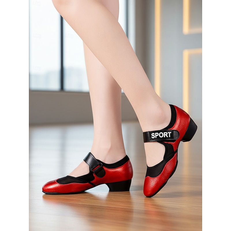 Women's Red and Black Split Sole Jazz Dance Shoes - Comfortable Slip-Resistant Performance Sneakers for Latin, Modern and Ballroom Practice