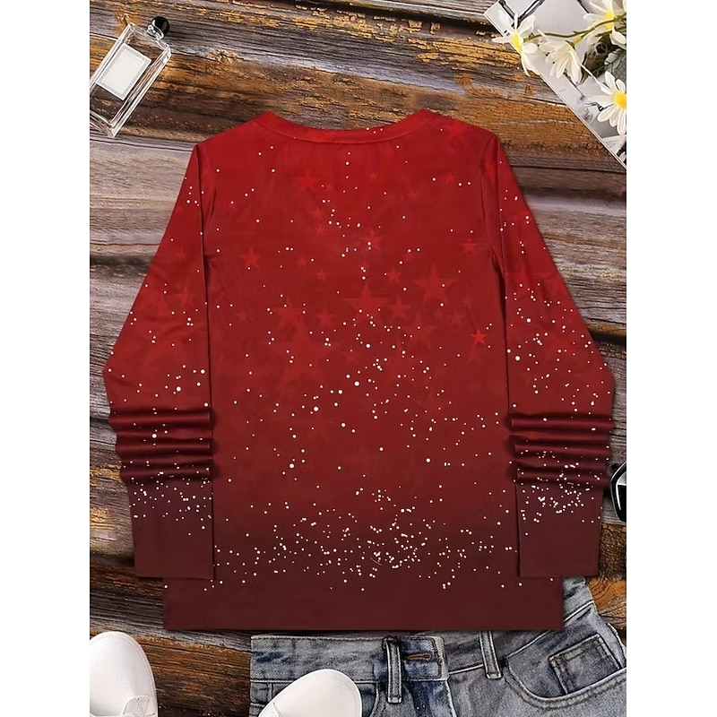 Christmas Women's T Shirt Graphic Christmas Tree Vintage Stylish Classic Long Sleeve V Neck Regular Tops Daily Print Red Spring Fall Winter3