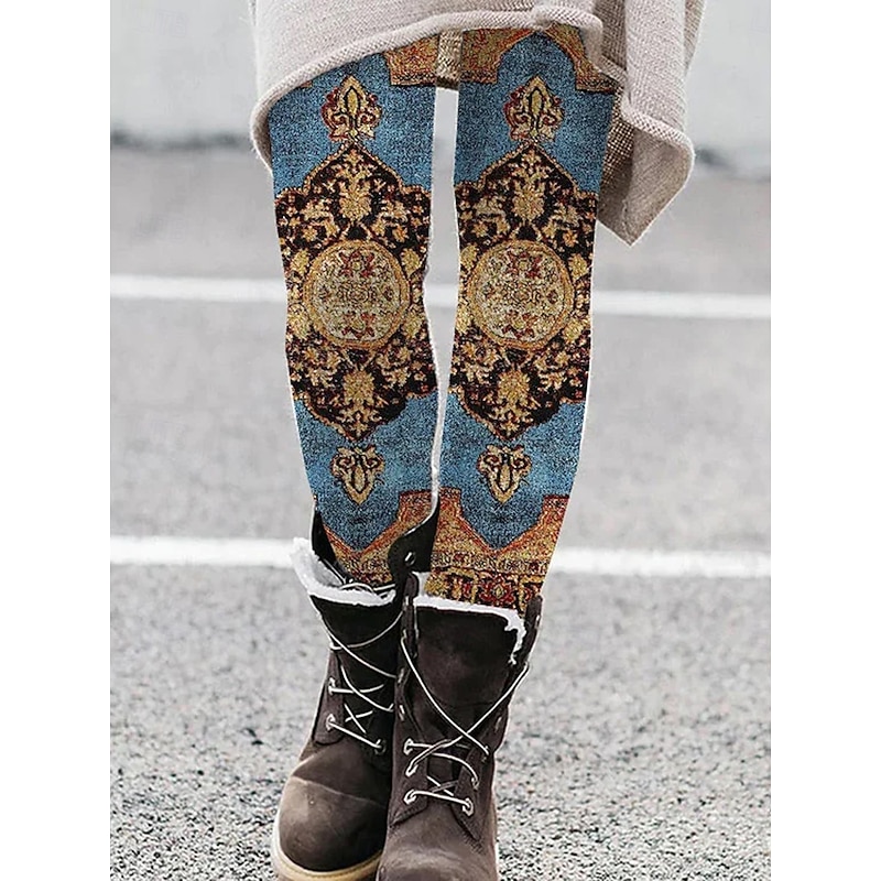Women's Leggings Vacation Vintage Fashion Full Length High Waist Graphic Geometric Printing Thermal Warm Soft Breathable Stretchy Formal Outdoor Vacation Camel Red Navy Blue Royal Blue Spring Fall4