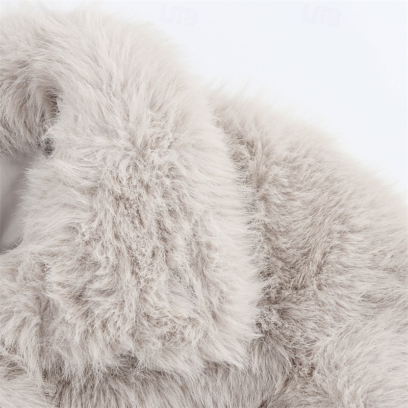 Women's Faux Fur Coat Warm Comfortable Buttons Furs & Leathers Casual Plain Vacation Street Casual Daily Wear Short Regular Turndown Regular Fit Long Sleeve Outerwear White Wine Gray Fall Winter4