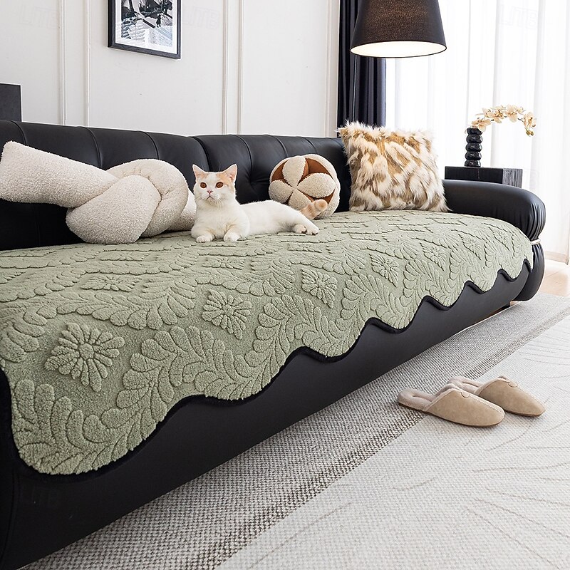 Plush Cotton Velvet Sofa Cushion, All-Season Thick Jacquard Slipcover, Luxury Non-Slip Sofa Protector with Backrest Cover, Pet-Friendly2