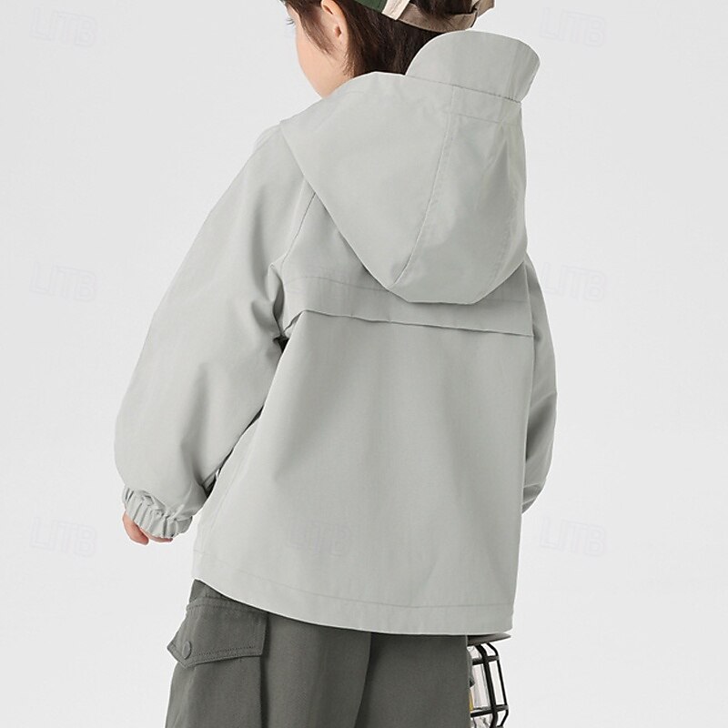 Kids Boys' Fleece Jacket Hiking Jacket Outdoor Jacket Outerwear Solid Color Long Sleeve Zipper Pocket Comfort Waterproof Windproof Coat Outdoor Fashion Daily ash-colored Amethyst Spring Fall 4 years+3