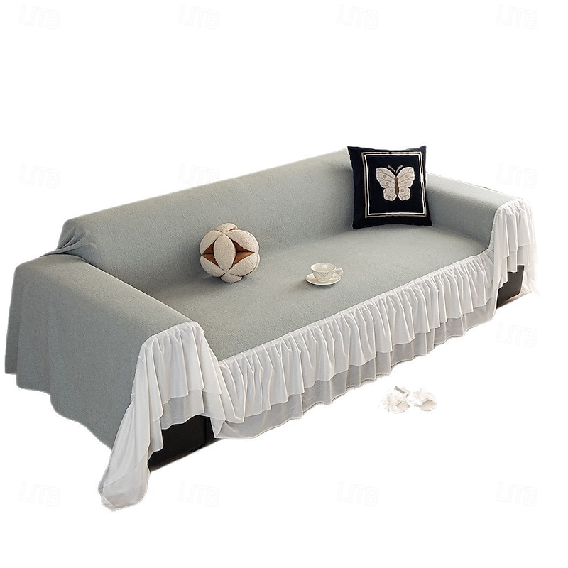 Chenille Sofa Cover, Solid Cream Color French Luxury Full Coverage Slipcover, Pet-Friendly Non-Slip Sofa Protector3