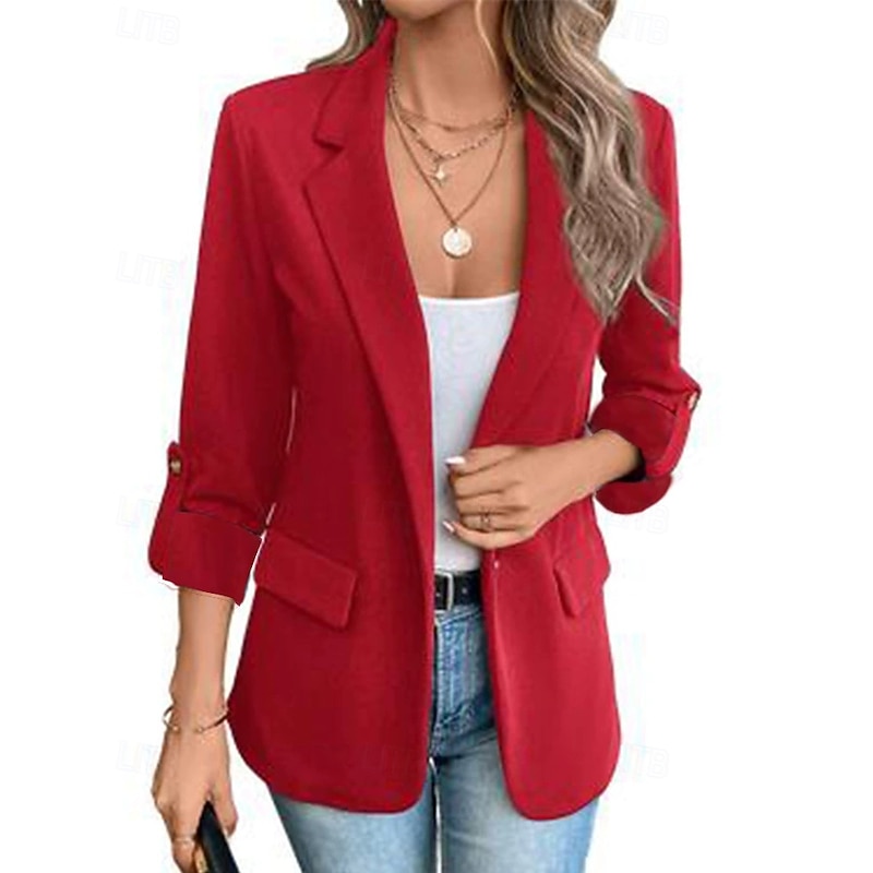 Women's Blazer Comfortable Pocket Elegant Fashion Outdoor Plain Going out Casual Daily Weekend Cardigan Regular Lapel Regular Fit Long Sleeve Outerwear Black White Burgundy Spring Fall2