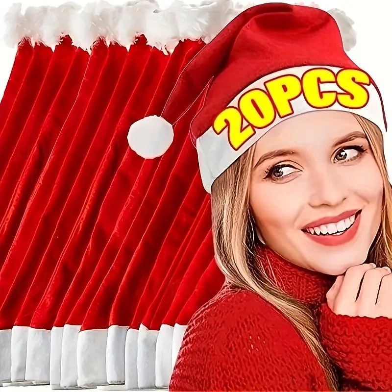 20/50PCS Christmas Hat Set, Red Santa Hats for Adults, Holiday Party Accessories and Festive Gift Decorations