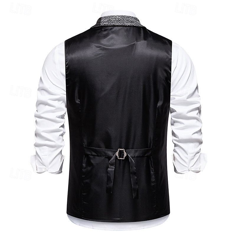 Men's Vest Waistcoat Gilet Vacation Party Business Fashion Casual Spring Fall Pocket Buttons Polyester Comfortable Plaid Single Breasted One-button Lapel Regular Fit Wine Blue Gray Vest4