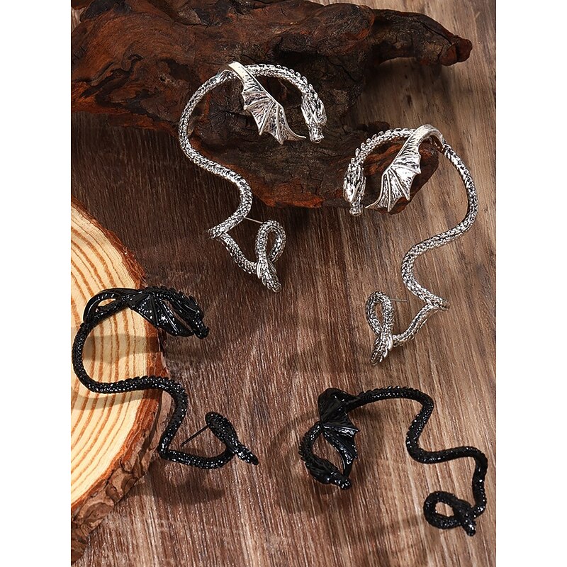 Women's Halloween Dragon Ear Cuff Earrings, Gothic Fantasy Winged Serpent Jewelry for Parties, Cosplay and Nightlife4
