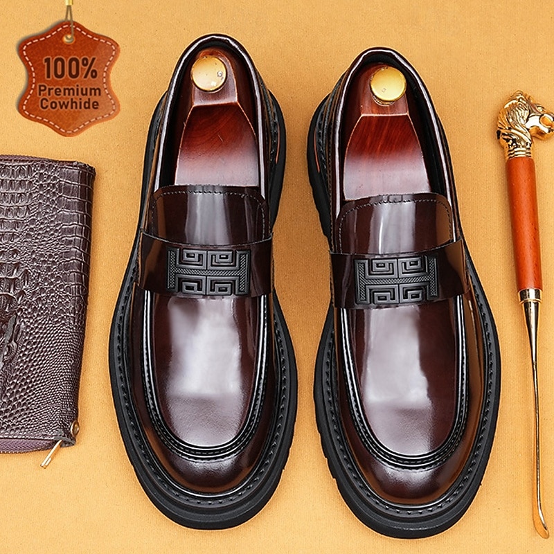 Men's Brown Genuine Leather Penny Loafers – Elegant Slip-On Dress Shoes for Office, Weddings and Formal Events