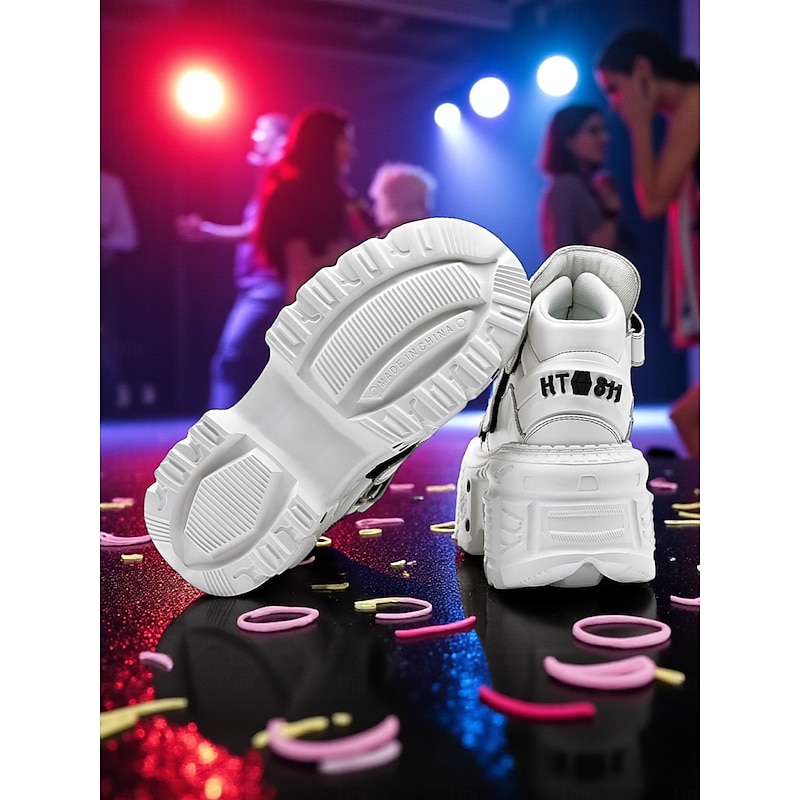 Women's White Platform Gothic Sneakers - Chunky Velcro High Top Shoes for Halloween Party, Cosplay and Nightlife Fashion3