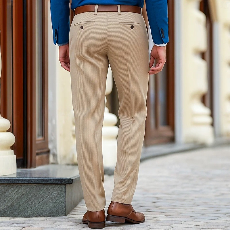 Men's Trousers Dress Pants Corduroy Pants Casual Pants Drawstring Solid Color Comfort Full Length Outdoor Business Daily Fashion Classic Style White Navy Blue Micro-elastic2