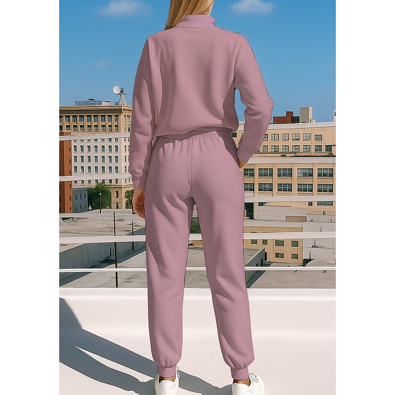 Women's Sweatshirt Tracksuit Sweatsuit Drawstring Zipper Geometric Jacket and Sweatpants Athletic Clothing Set Spring Pink Casual Workout Outdoor Soft Baggy Long Sleeve Sport Activewear Micro-elastic2