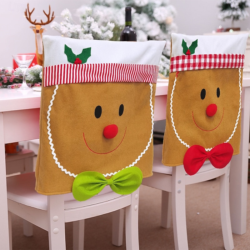 New Christmas Chair Back Covers, Gingerbread Man Decorative Slipcovers for Holiday Party & Home Decor
