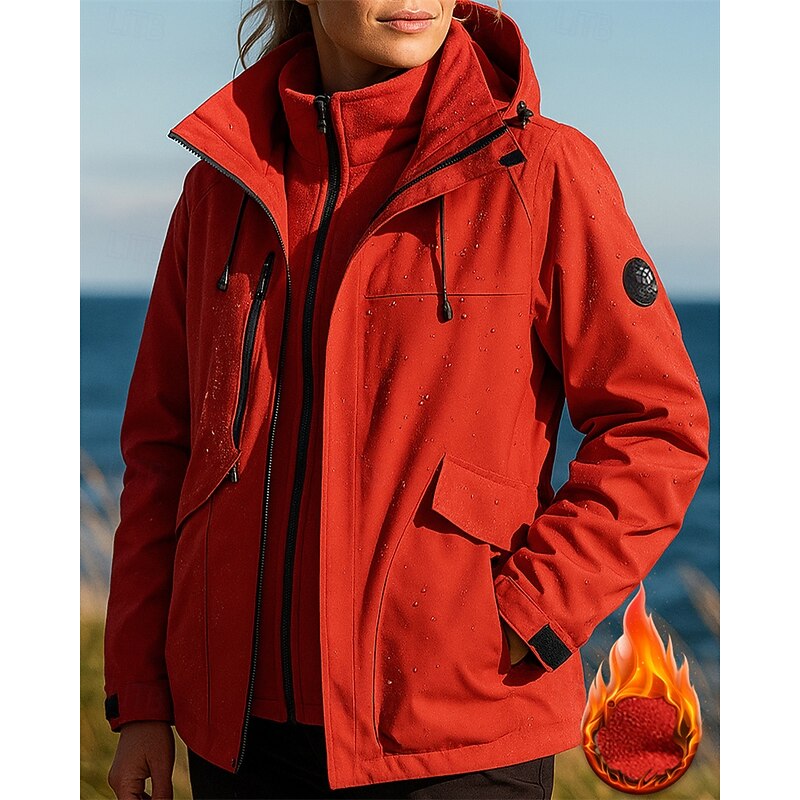 Women's Hiking Jacket Fleece Jacket 3 in 1 Jacket Winter Outdoor Waterproof Windproof Top Black White Red Purple