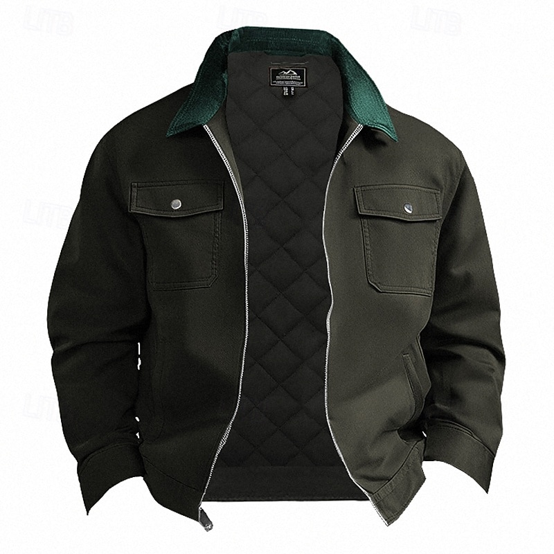 Men's Cargo Jacket Casual Jacket Parka Vacation Daily Warm Pocket Fall Winter Plain Fashion Classic Lapel Regular Black Navy Blue Brown Green Khaki Jacket4