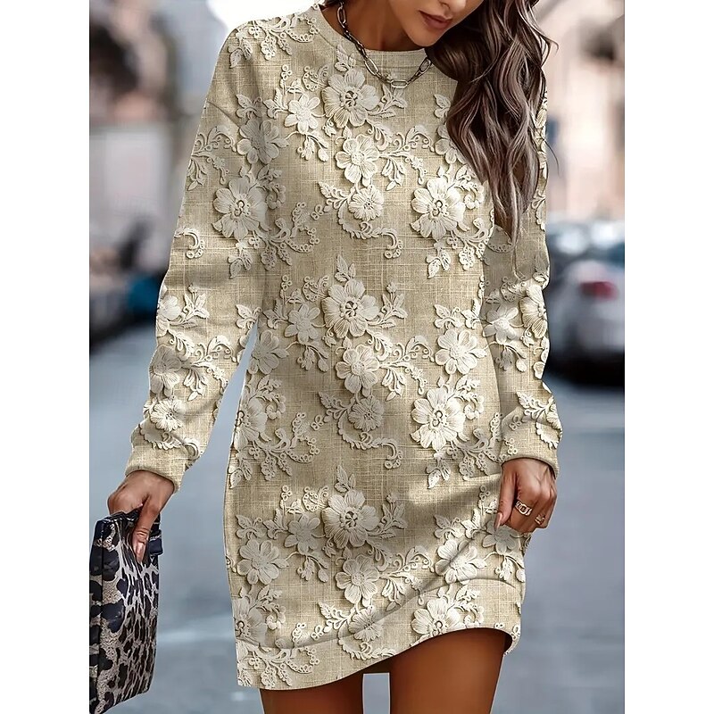 Christmas Women's Black Orange khaki Spring Fall Winter Mini Dress Shift Dress A Line Dress Fit And Flare Dress Vacation Casual Outdoor Vacation Home Regular Fit Graphic Geometric Plaid Crew Neck3