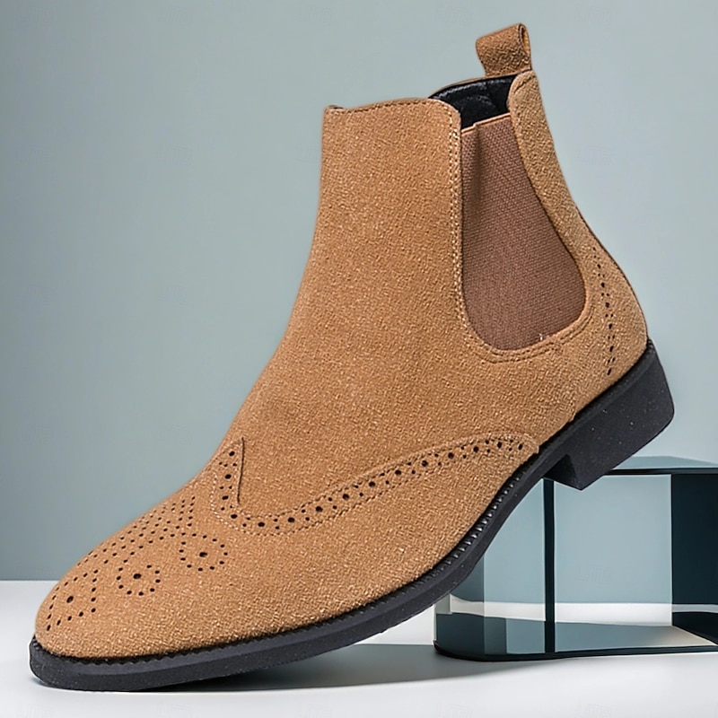 Men's Tan Chelsea Boots Suede-Style Slip-On with Elastic Side Comfort Fit for Smart Casual, Parties and Workwear