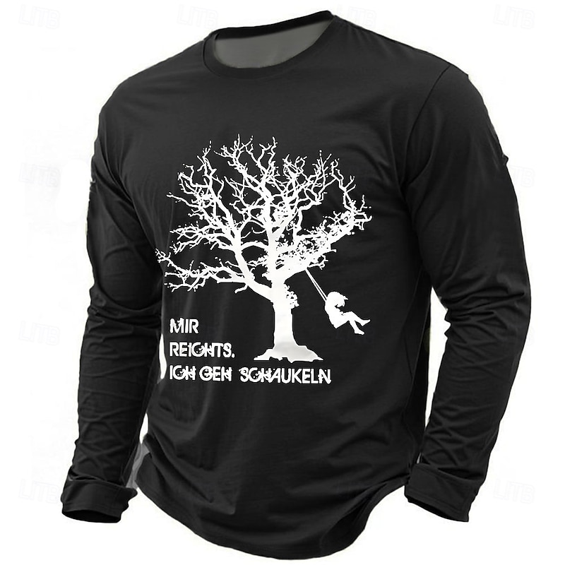 Men's Funny Slang German T Shirt Long Sleeve T shirt 3D Print Crew Neck Shirt Fashion Daily Basic Street Casual Daily Black Blue Green Summer Spring Clothing Apparel S M L XL XXL XXXL3