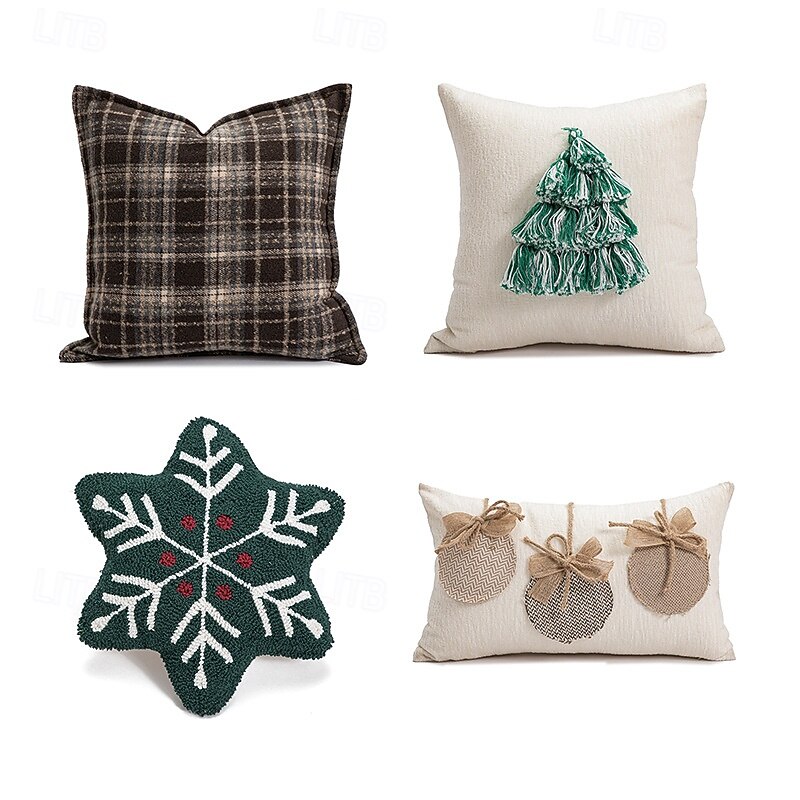 Nordic Christmas Pillow Cover, Creative Shaped Sofa Cushion with Snowflake Embroidery, Festive Decorative Throw Pillow for Holiday Home Decor4