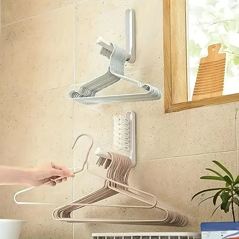 2 Pack Space-Saving Folding Clothes Hanger Rack – Wall Mounted Storage Organizer with Hooks for Clothes, Towels, Laundry and More4