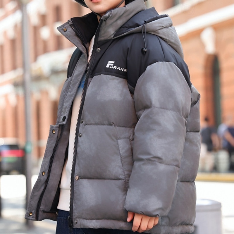 Kids Unisex Down Jacket Outdoor Jacket Puffer Jacket Outerwear Letter Long Sleeve Keep Warm Windproof Coat Outdoor Daily Basic Black Green Gray Fall Winter 4 years+3