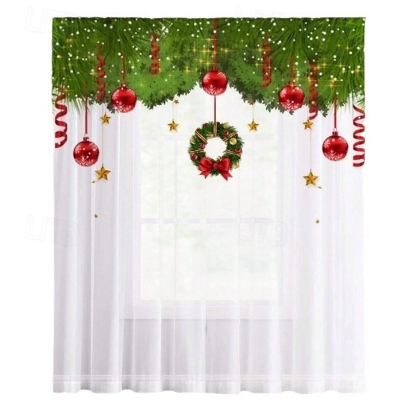 Modern Minimalist Christmas Digital Print Sheer Curtains, Home Decoration, Light-Transmitting Polyester Fabric Drapes4