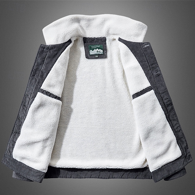 Men's Winter Jacket Corduroy Jacket Fleece Jacket Casual Jacket Vacation Daily Thermal Warm Pocket Fleece Fall Winter Plain Fashion Streetwear Lapel Regular Yellow Khaki Army Green Gray Jacket4
