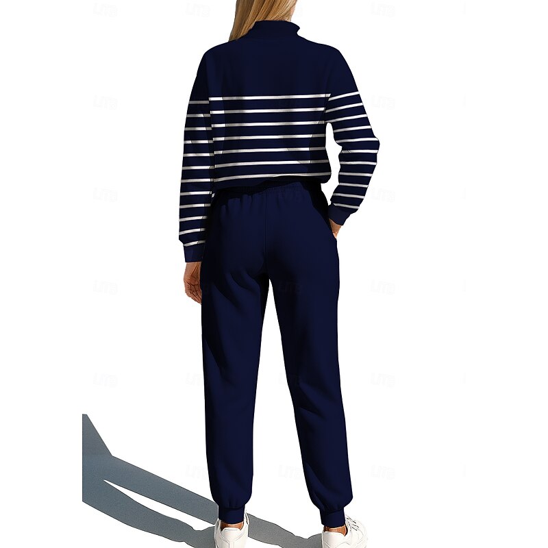 Women's Sweatshirt Tracksuit Sweatsuit Drawstring Zipper Geometric Jacket and Sweatpants Athletic Clothing Set Spring Dark Navy Casual Workout Outdoor Soft Baggy Long Sleeve Sport Activewear Stretchy2