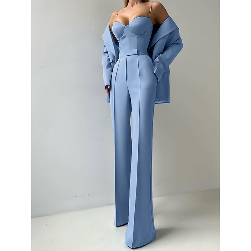 Women's 3 Pieces Suits Formal Wedding Guest Formal Evening Elegant Minimalist Long Sleeve Ankle Length Peak Lapel Double Breasted4