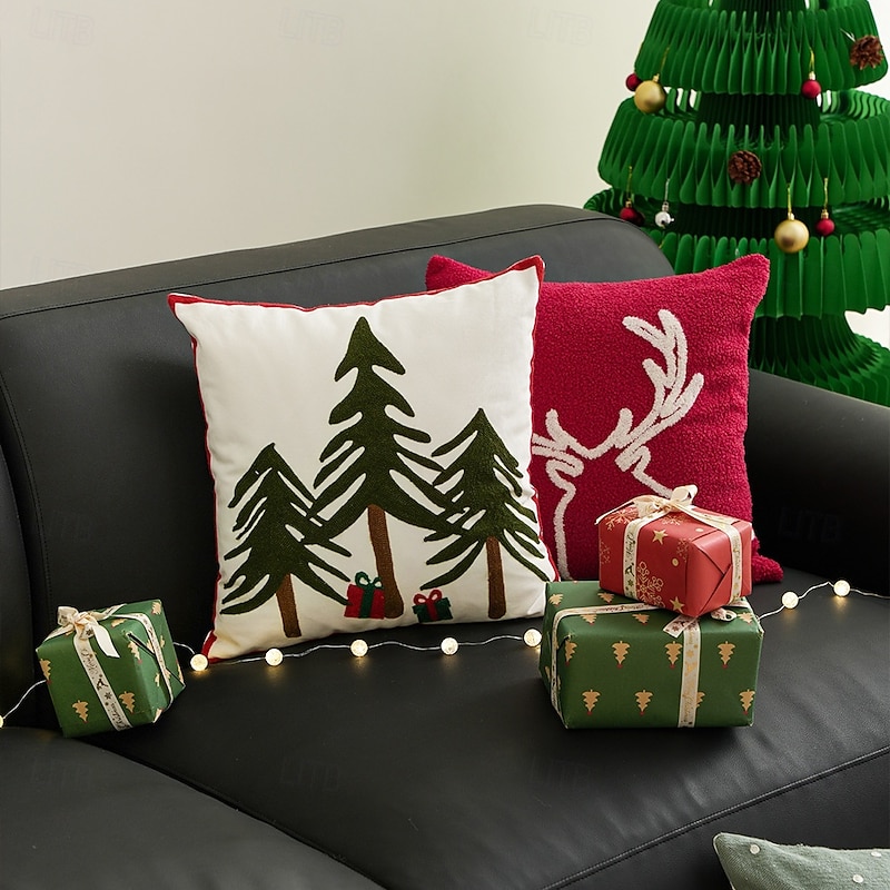 Christmas Decorative Throw Pillow Cover, Snowflake Reindeer Cushion Case, Holiday Home Decor Pillow for Sofa, Bed and Living Room3