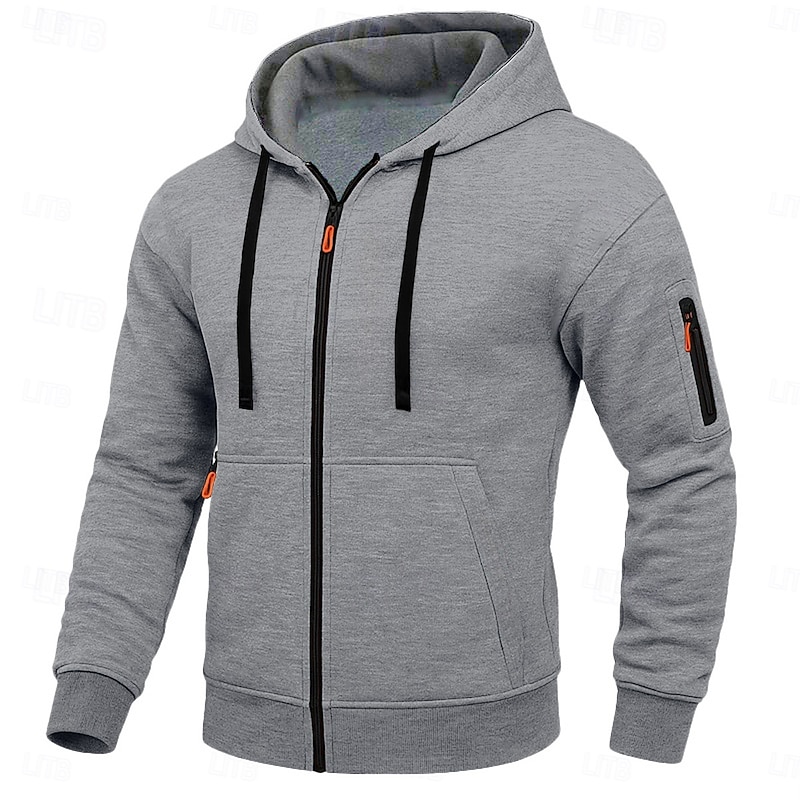 Men's Hoodie Full Zip Hoodie Fleece Hoodie Tactical Hoodie Black White Army Green Burgundy Navy Blue Hooded Plain Zipper Pocket Sports & Outdoor Casual Daily Polyester Streetwear Cool Sportswear