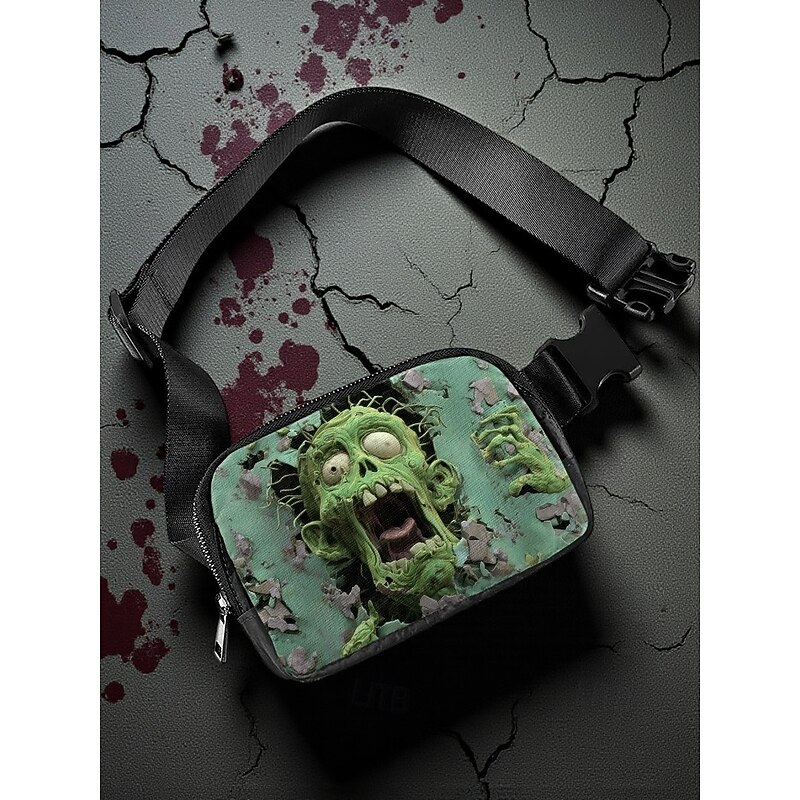 Men's Halloween Zombie Crossbody Chest Bag – Scary 3D Print Sling Pack, Casual Travel Waist Fanny Pack for Party & Streetwear3