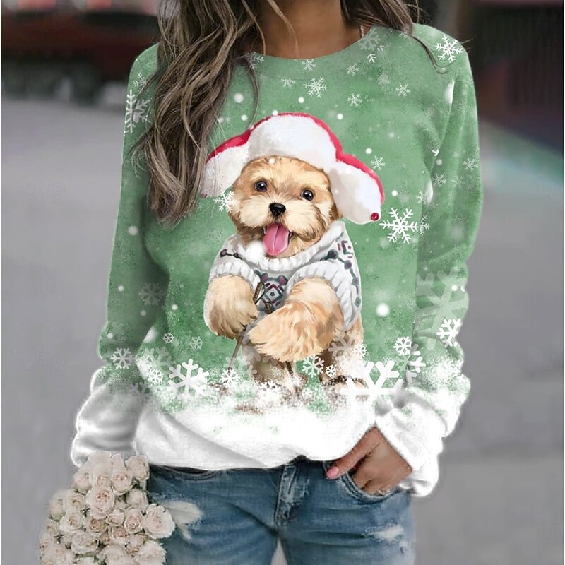 Women's Sweatshirts Graphic Animal Dog Vintage Casual Long Sleeve Crew Neck Round Neck Regular Tops Street Dailywear Casual Print Pink Blue Purple Green Khaki Spring Fall Winter2