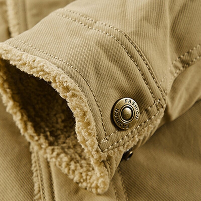 Men's Winter Jacket Fleece Jacket Cargo Jacket Casual Jacket Vacation Daily Thermal Warm Pocket Fleece Fall Winter Plain Fashion Streetwear Lapel Regular Khaki Army Green Dark Blue Jacket4