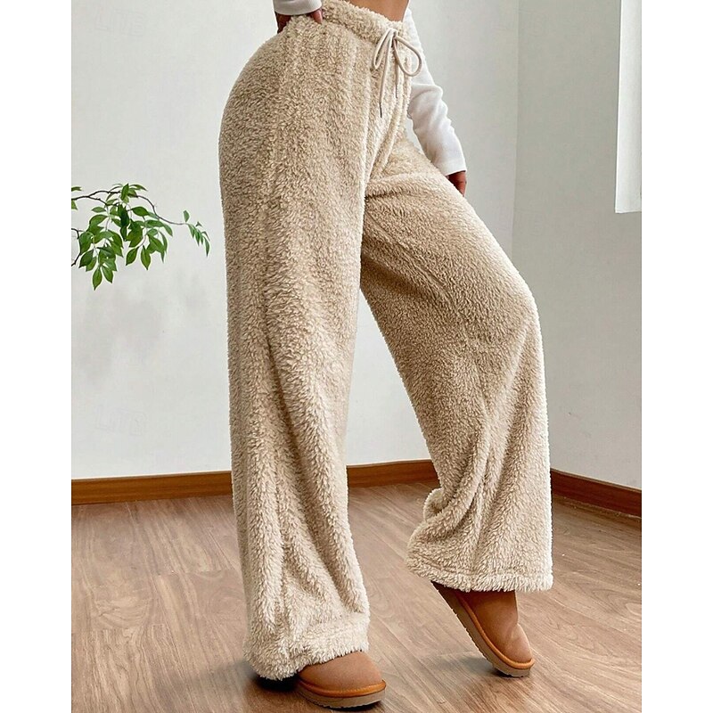 Women's Culottes Wide Leg Chinos Casual Full Length Mid Waist Plain Elastic Drawstring Design Thermal Warm Stretchy Outdoor Vacation Street Camel Apricot Grey Black Winter Loose Fit3