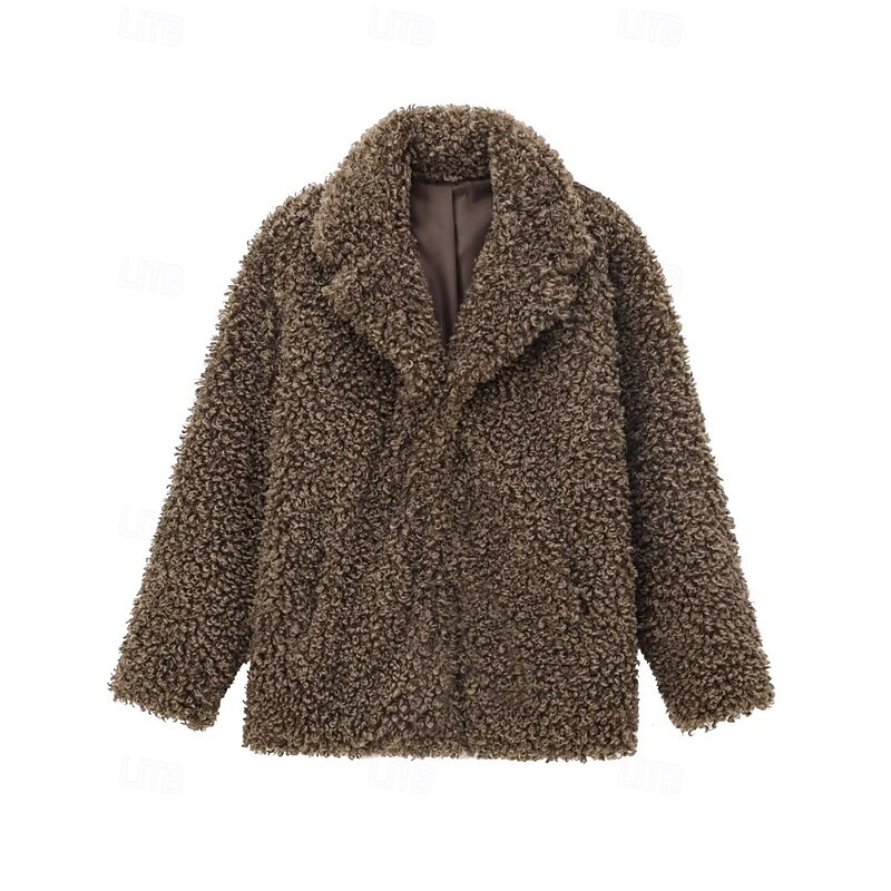 Women's Teddy Coat Faux Fur Coat Warm Comfortable Furs & Leathers Casual Plain Vacation Street Casual Going out Regular Turndown Regular Fit Long Sleeve Outerwear Brown Fall Winter2
