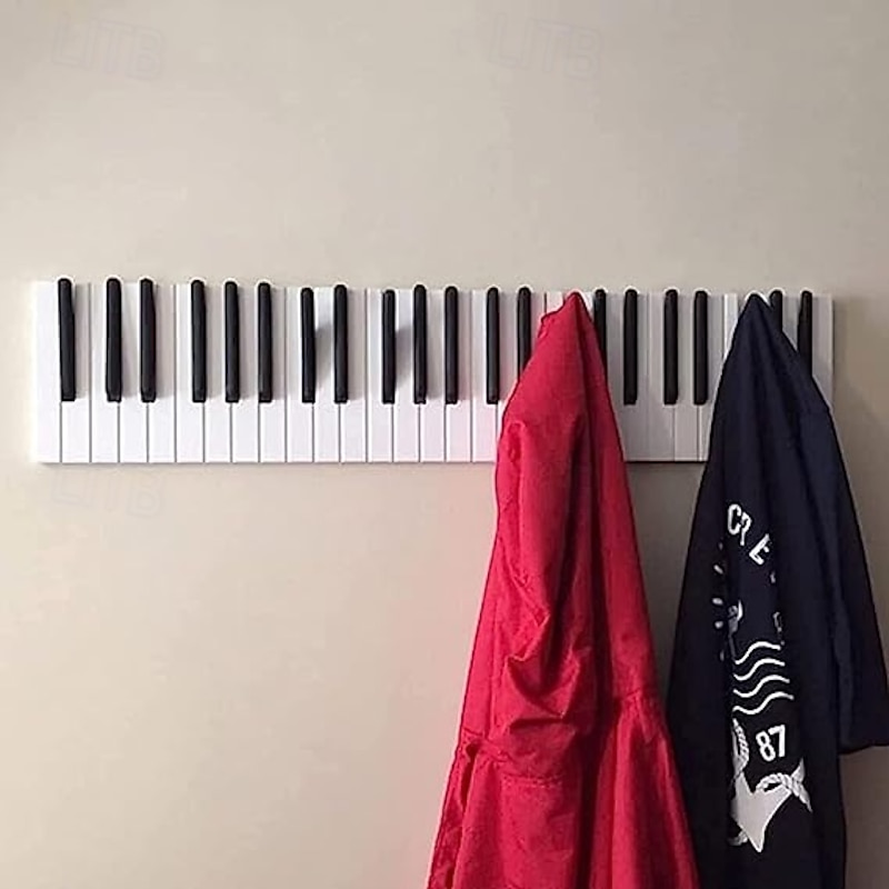 Piano Wooden Coat Racks Nordic Style Wall Mounted Hanger Creative Piano Key Design Wooden Hook Rack Space Saving Entryway Organizer Decorative Clothes Hat Holder For Home