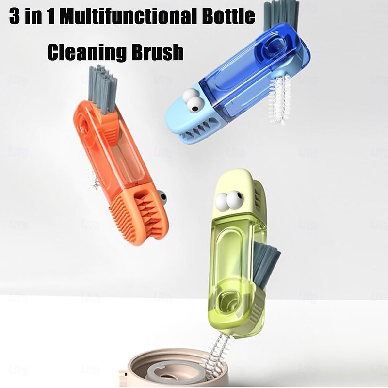 3-in-1 Crocodile Cleaning Brush with Interchangeable Scrubbing Brushes Crevice Cleaning Brush Set for Baby Bottle Gap Tight Spaces Cup Suitable for Bottles, Grooves, and Lids with Durable Bristles3