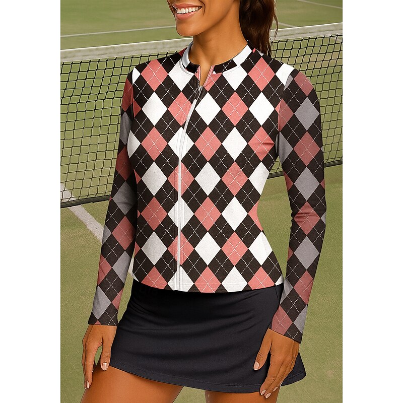 Women's Geometric Sport Shirt Tennis Shirt Tennis Top Long Sleeve Zipper Floral UPF50+ UV Resistant High Elasticity Moisture Wicking Breathable Volleyball Tennis Golf High Neck Stand Collar Jacket3