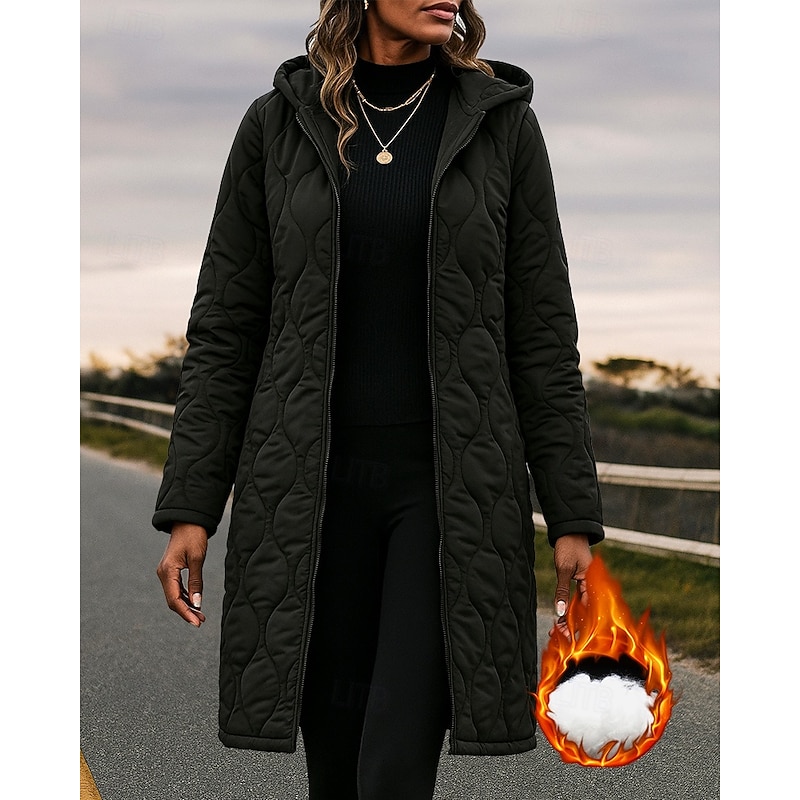 Women's Winter Zip Up Coat Fleece Hoodie Jacket Thick Long Sleeve Top Athleisure Solid Colored Windproof Warm Hiking Travel Vacation Sportswear Activewear Black Green Khaki