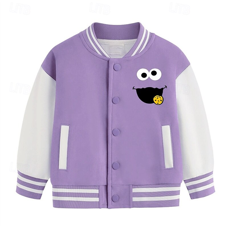 Kids Girls' Baseball Jacket Color Block Sports Comfort Buttons Soft School Cotton Coat Outerwear 4 years+ Fall Black White Pink3