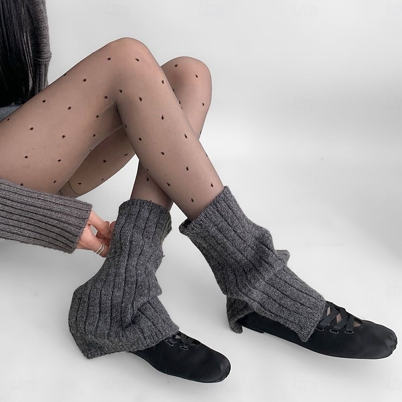 Women Knit Slouch Socks, Gray Mid-Calf Leg Warmers with Side Split, Japanese Y2K Style Cozy Fall Winter Sock Covers4