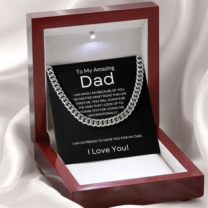 To My Dad Cuban Link Chain Necklace, Christmas Gift for Father with Message Card Box, Birthday Present, Fathers Day Jewelry Gift from Son or Daughter4
