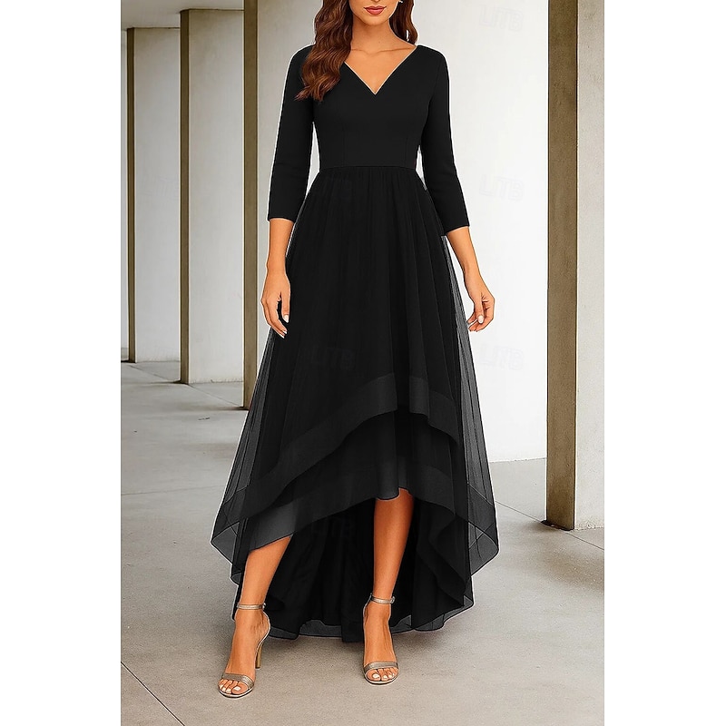 High-low Dress Wedding Dresses A-Line V Neck 3/4 Length Sleeve Tea Length Stretch Fabric Bridal Gowns With Ruffles 2025