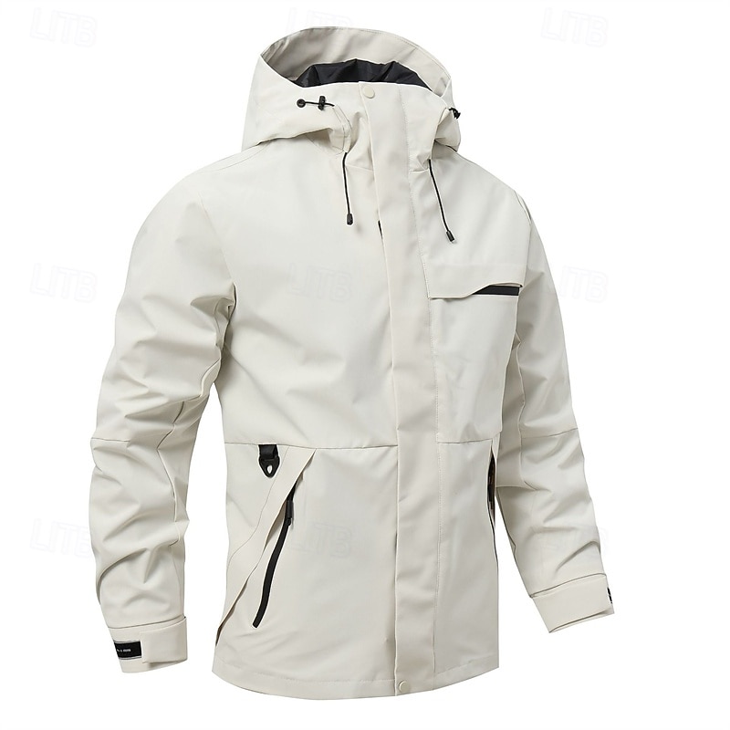 Men's Outdoor Jacket Raincoat Hiking Jacket Daily Hiking Windproof Rainproof Pocket Spring Fall Plain Fashion Classic Hooded Regular Black Red Orange Green Dark Blue Jacket2